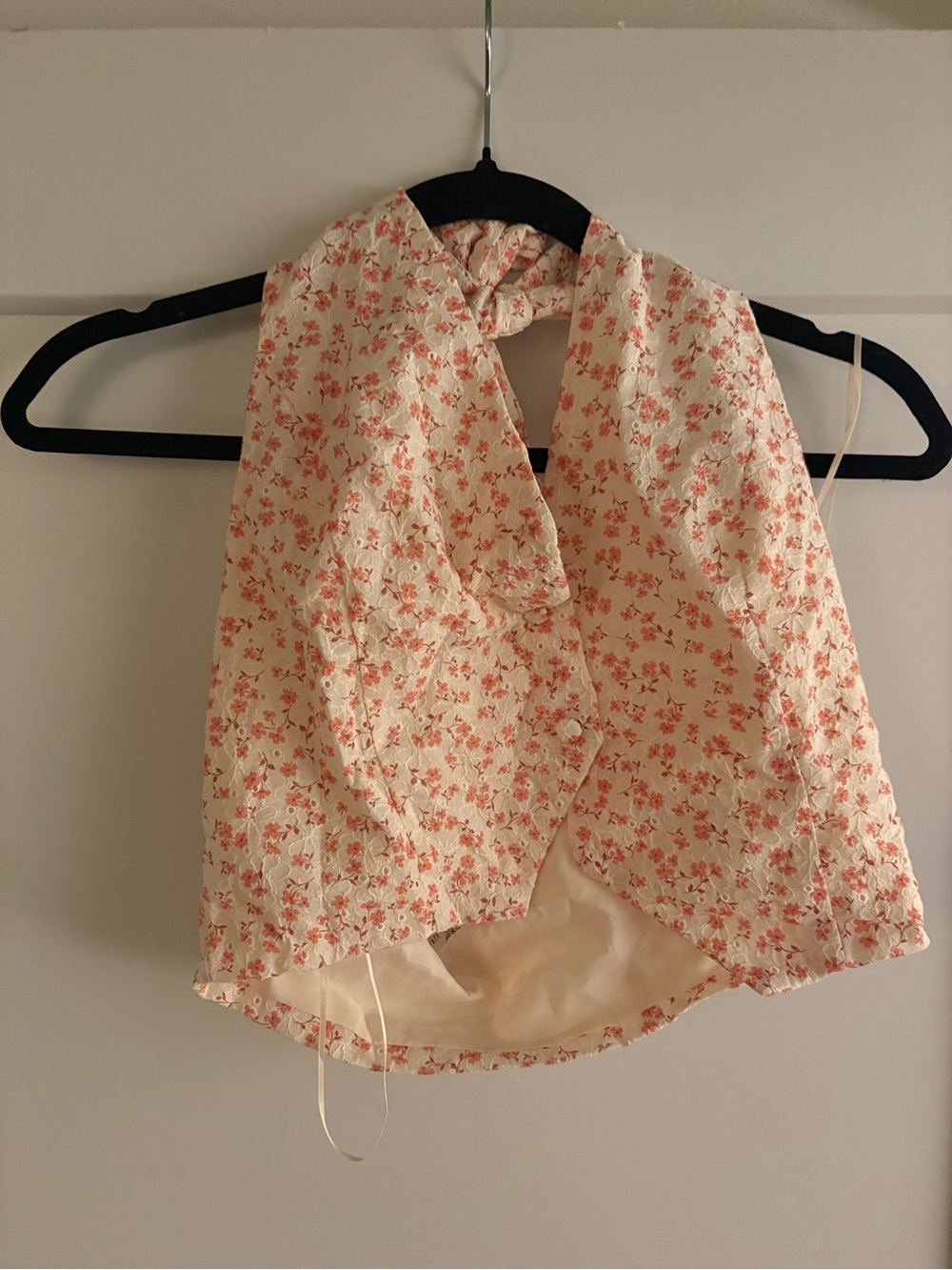 Altar'd State Cream Halter Crop Top with Coral Floral Print